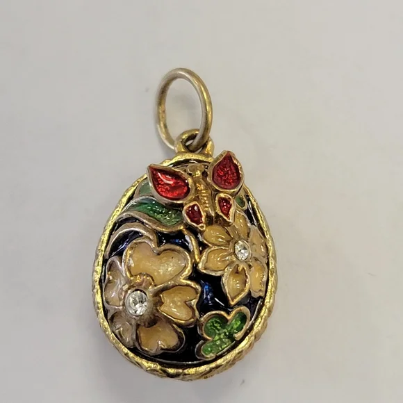 Two Floral Enamel Egg Charm Pendants - Picture 7 of 11